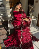 Ready To Wear Red Soft Georgette Embroidery Work Gharara Suit With Dupatta