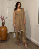 Ready To Wear Purple & Golden Soft Georgette Embroidery Work Farshi Suit With Dupatta