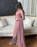 Ready To Wear Mauve Pink Soft Georgette Embroidery Work Palazo Suit With Dupatta