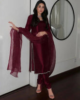 Ready To Wear Magenta Jimmy Silk Sequence Work Pant Suit With Dupatta