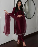 Ready To Wear Magenta Jimmy Silk Sequence Work Pant Suit With Dupatta