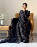 Ready To Wear Black Crep Silk Embroidery Work Farshi Suit With Dupatta