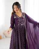 Ready To Wear Purple Silk Embroidery Work Anarkali Suit With Dupatta