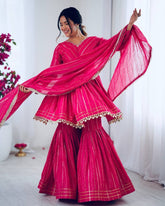 Exclusive White & Pink Chanderi Silk Hand Work Gharara Suit With Dupatta