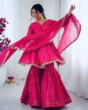 Exclusive White & Pink Chanderi Silk Hand Work Gharara Suit With Dupatta