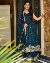 Ready To Wear Maroon & Morpinch Silk Embroidery Work Sharara Suit With Dupatta