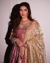 Ready To Wear Pastel Glass Tissue Embroidery Work Anarkali Suit With Dupatta