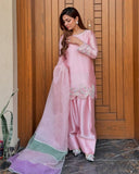 Ready To Wear Baby Pink Crep Silk Embroidery Work Farshi Suit With Dupatta