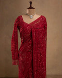 Exclusive Red Soft Georgette Sequence Work Saree With Blouse