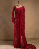 Exclusive Red Soft Georgette Sequence Work Saree With Blouse