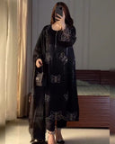 Ready To Wear Black Silk Diamond Work Pakistani Suit With Dupatta