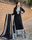 Ready To Wear Black , White , Red & Green Georgette Embroidery Work Gharara Suit With Dupatta