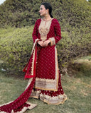 Ready To Wear Black , White , Red & Green Georgette Embroidery Work Gharara Suit With Dupatta