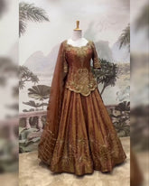 Ready To Wear Bronze Silk Moti Work Lehenga Choli With Dupatta