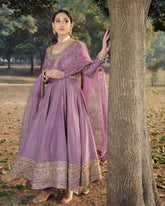 Ready To Wear Lilac Roman Silk Sequence Work Anarkali Suit With Dupatta