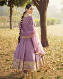 Ready To Wear Lilac Roman Silk Sequence Work Anarkali Suit With Dupatta