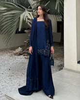 Ready To Wear Neavy Blue Crep Silk Embroidery Work Farshi Suit With Dupatta