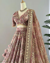 Ready To Wear Copper & Grey Chinon Silk Embroidery Work Lehenga Choli With Dupatta