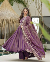 Ready To Wear Lavender Embroidery Work Anarkali Suit With Dupatta