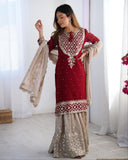Ready To Wear Maroon Soft Georgette Embroidery Work Gharara Suit With Dupatta