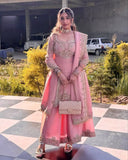 Ready To Wear Peach Chinon Silk Sharara Suit With Dupatta