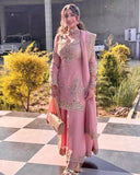 Ready To Wear Peach Chinon Silk Sharara Suit With Dupatta