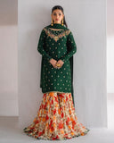 Ready To Wear Green And Floral Soft Georgette Sharara Suit With Dupatta