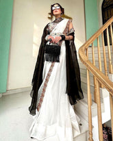 Gorgeous White Organza Silk Embroidery Work Plazzo Inner With Dupatta And Shrug