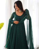 Gorgeous Bottal Green Pure Georgette Leheriya Print Anarkali Gown With Dupatta