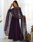 Gorgeous Purple Faux Georgette Emrboidery Work Anarkali Gown With Dupatta