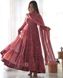 Gorgeous Fox Georgette Kalamkari Print Anarkali Gown With Dupatta