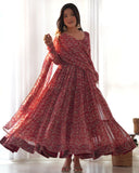 Gorgeous Fox Georgette Kalamkari Print Anarkali Gown With Dupatta
