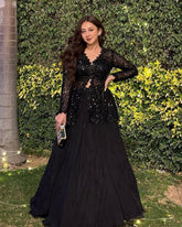 Gorgeous Black Pure Georgette Embroidery Work Lehenga With Shrug