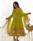 Ready To Wear Soft Organza Silk Floral Print And Hand Work Anarkali Suit With Dupatta