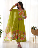 Ready To Wear Soft Organza Silk Floral Print And Hand Work Anarkali Suit With Dupatta