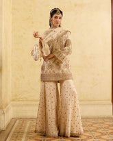 Ready To Wear Cream Chinon Silk Embroidery Work Palazo Suit With Dupatta
