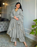 Designer Multi Chinon Silk Embroidery Work Anarkali Suit With Dupatta