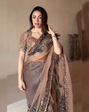 Ready To Wear Brown Soft Georgette Saree With Blouse
