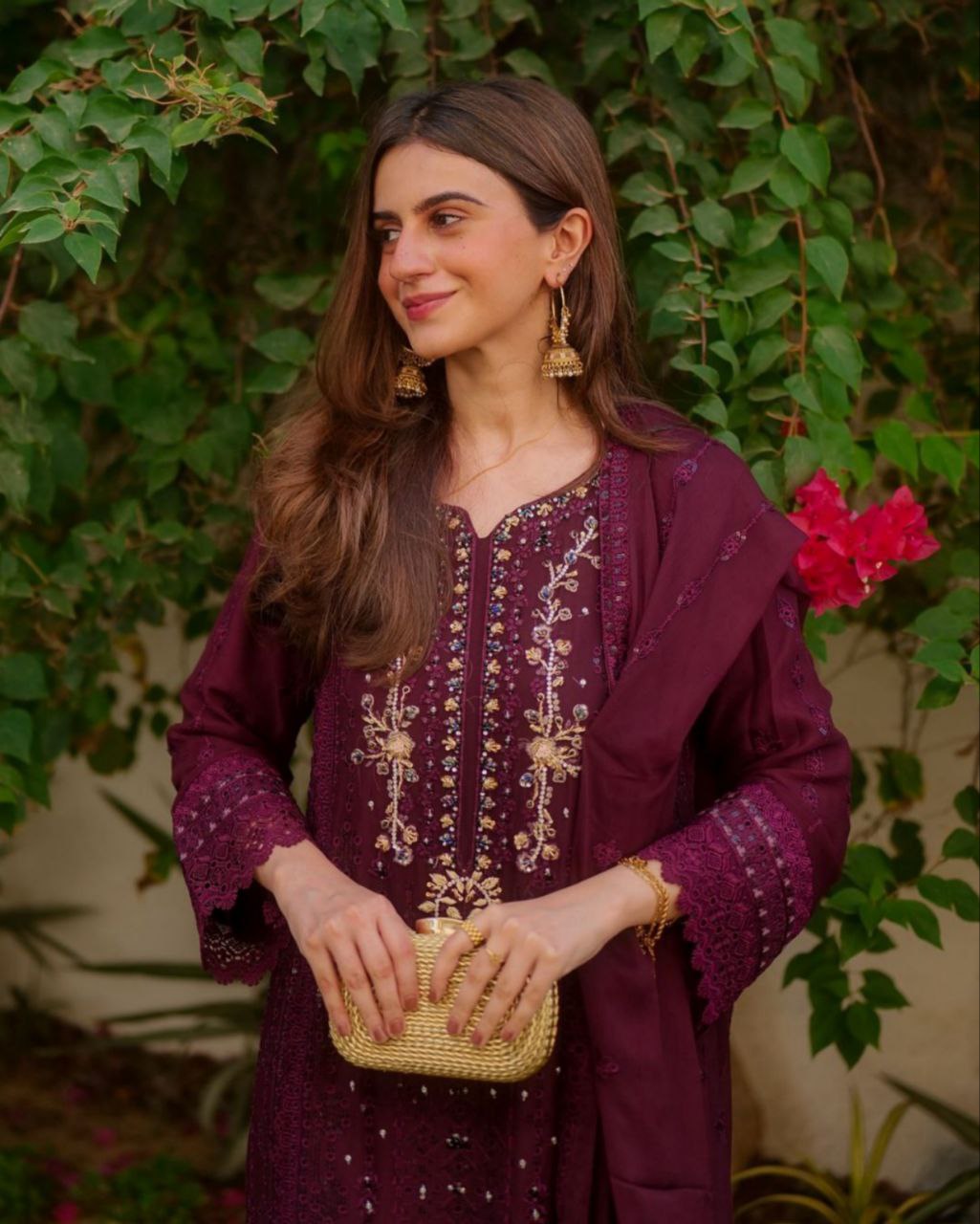 Ready To Wear Grape Soft Georgette Embroidery Work Pakistani Suit With Dupatta