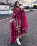 Ready To Wear Dark Pink Soft Georgette Embroidery Work Pakistani Suit With Dupatta