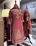 Ready To Wear Peach Soft Georgette Embroidery Work Pant Suit With Dupatta