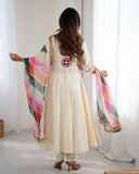 Ready To Wear Cream Pure Cotton Embroidery Work Anarkali Suit With Dupatta