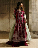 Exclusive Rose Pink Soft Georgette Embroidery Work Sharara Suit With Green Dupatta