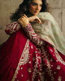 Exclusive Rose Pink Soft Georgette Embroidery Work Sharara Suit With Green Dupatta