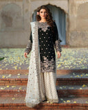 Ready To Wear Black & Cream Chinon Silk Embroidery Work Palazo Suit With Dupatta