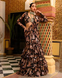 Ready To Wear Black Soft Georgette Digital Printed Lehenga Saree With Blouse