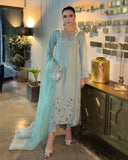 Ready To Wear Sea Green Chinon Silk Embroidery Work Pakistani Suit With Dupatta