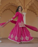Ready To Wear Hot Pink Chinon Silk Embroidery Work Sharara Suit With Dupatta