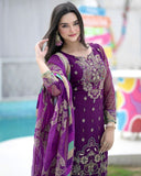 Ready To Wear Purple Soft Georgette Embroidery Work Gharara Suit With Dupatta