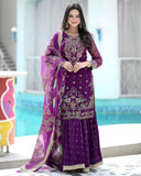 Ready To Wear Purple Soft Georgette Embroidery Work Gharara Suit With Dupatta